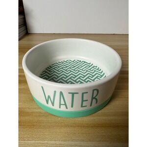 GOODBOY‎ Ceramic Pet Bowl Water Dish Teal Green Chevron Pattern Stoneware 6"